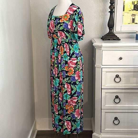 Diane Von‎ Furstenberg Floral Square Neck Short Sleeve Picket Maxi Dress Small - Picture 2 of 14
